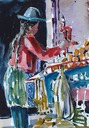 Sketch of Woman Making Orange Juice